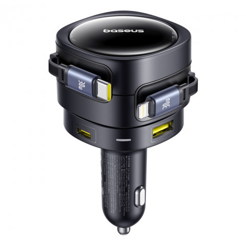 
USB-C automobilinis įkroviklis su USB-C iPhone Lightning laidu, 90 W – juodas
