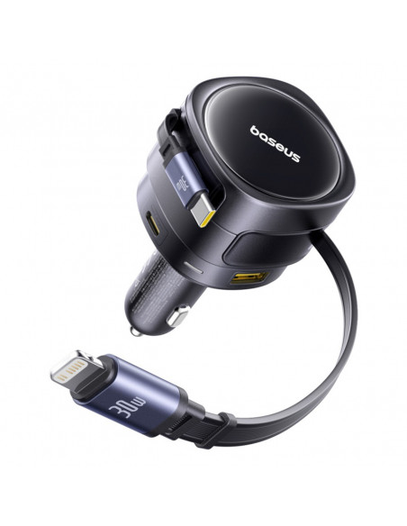 
USB-C automobilinis įkroviklis su USB-C iPhone Lightning laidu, 90 W – juodas
