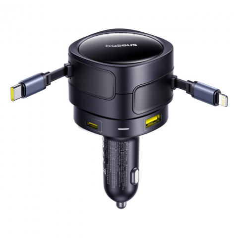 
USB-C automobilinis įkroviklis su USB-C iPhone Lightning laidu, 90 W – juodas
