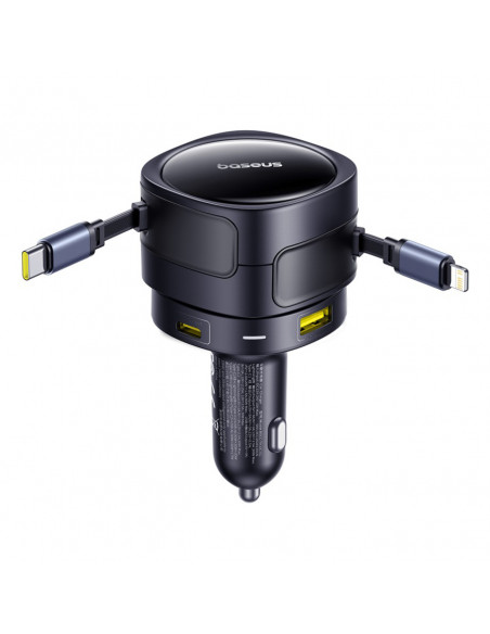 
USB-C automobilinis įkroviklis su USB-C iPhone Lightning laidu, 90 W – juodas
