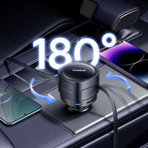 
USB-C automobilinis įkroviklis su USB-C iPhone Lightning laidu, 90 W – juodas
