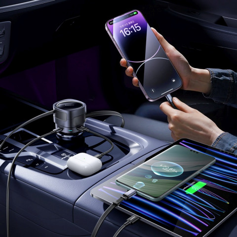 
USB-C automobilinis įkroviklis su USB-C iPhone Lightning laidu, 90 W – juodas
