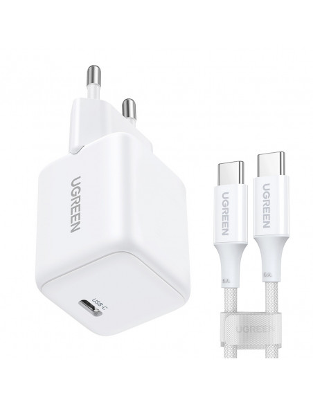 
X513 GaN USB-C 30W sieninis įkroviklis su 1 m USB-C laidu – baltas
