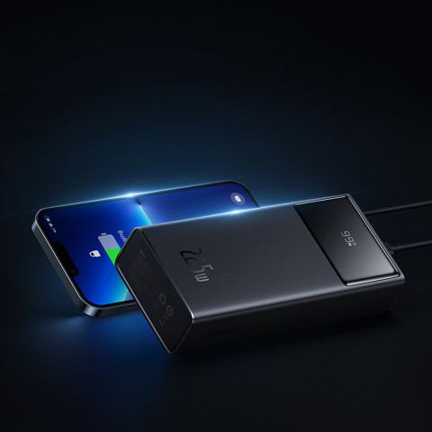 
Nešiojamoji baterija 30000mAh 22.5W su USB-A - USB-C 3A 30cm laidu - juoda
