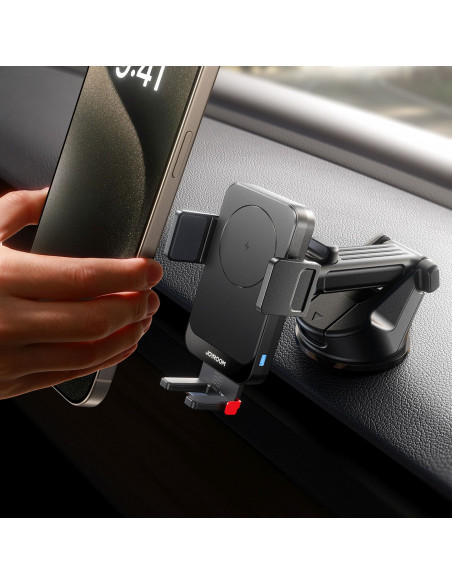 
Automobilinis telefono laikiklis su indukciniu įkrovikliu, skirtas prietaisų skydeliui - juodas
