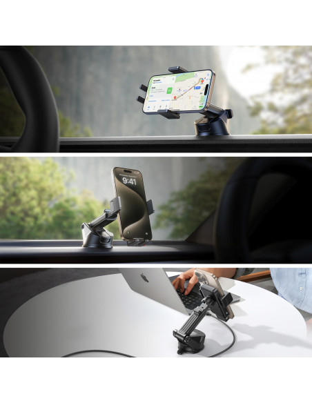 
Automobilinis telefono laikiklis su indukciniu įkrovikliu, skirtas prietaisų skydeliui - juodas
