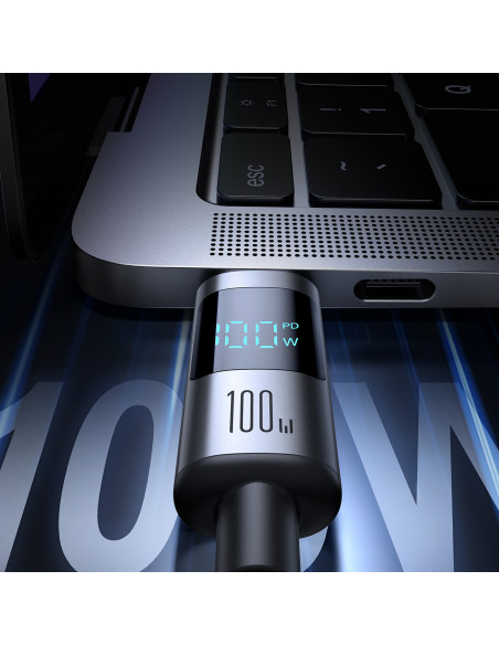 
USB-C 100W 1,2 m ekrano kabelis – juodas

