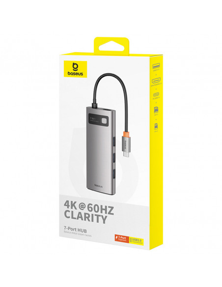 
7in1 šakotuvo adapteris Metal Gleam USB-C HDMI USB-A USB-C PD SD microSD - pilkas
