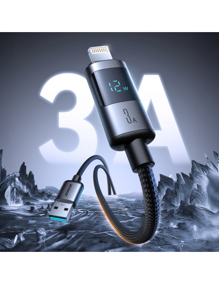 
Laidas su ekranu USB-A - iPhone Lightning 3A 1.2m - juodas
