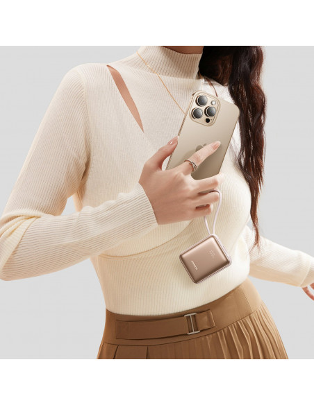 
Išorinė baterija 10000mAh 22.5W su integruotais laidais - auksinė
