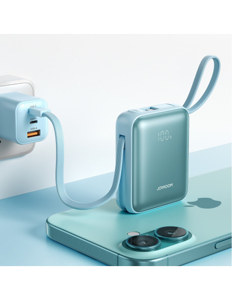 
10000mAh 22,5W nešiojama baterija su integruotais laidais – mėlyna
