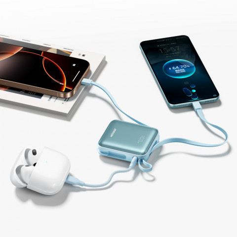 
10000mAh 22,5W nešiojama baterija su integruotais laidais – mėlyna
