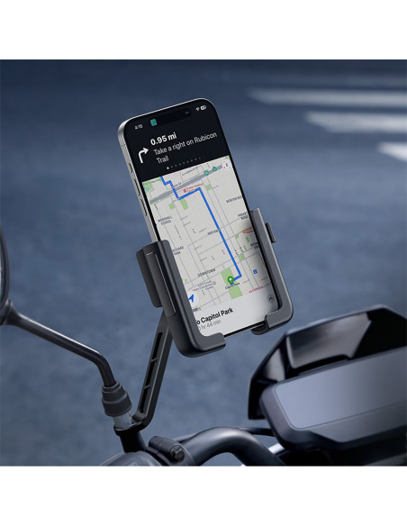 
Motociklo telefono laikiklis su smūgius sugeriančiu laikikliu veidrodėliui - juodas
