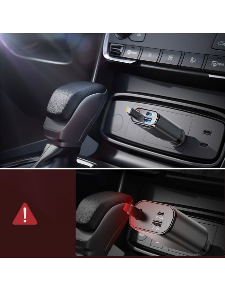 
3 viename automobilinis įkroviklis su ištraukiamu USB-A ir USB-C laidu – tamsiai pilkas
