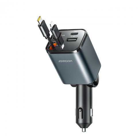 
4 viename automobilinis įkroviklis su ištraukiamais laidais USB-A USB-C 30W - tamsiai pilkas
