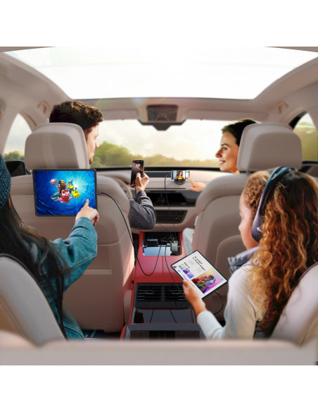 
4 viename automobilinis įkroviklis su ištraukiamais laidais USB-A USB-C 30W - tamsiai pilkas
