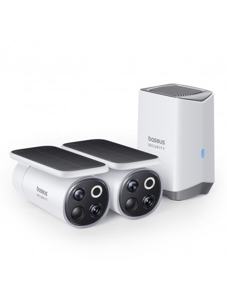 
Saulės energija varomas lauko stebėjimo rinkinys su 2 3K kameromis, 8 x 16 GB - baltas
