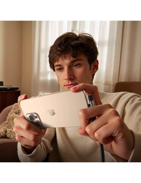 
Kampinis USB-C laidas – iPhone Lightning 30W 1.2m – juodas
