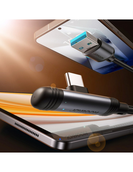 
USB-A USB-C 3A 1,2 m kampinis kabelis – juodas
