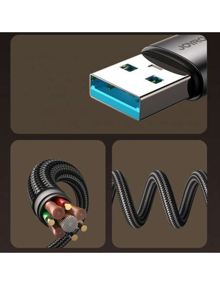 
Kampinis USB-A iPhone Lightning 3A laidas 1.2m - juodas
