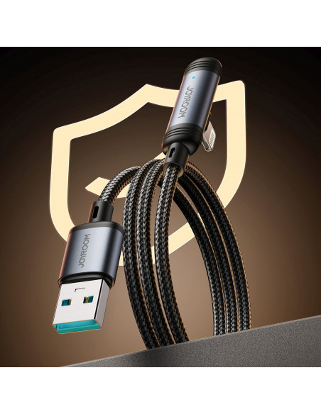 
Kampinis USB-A iPhone Lightning 3A laidas 1.2m - juodas

