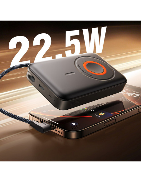 
3 viename indukcinis išorinis akumuliatorius 10000mAh 22.5W su integruotu „MagSafe“ laidu – juodas
