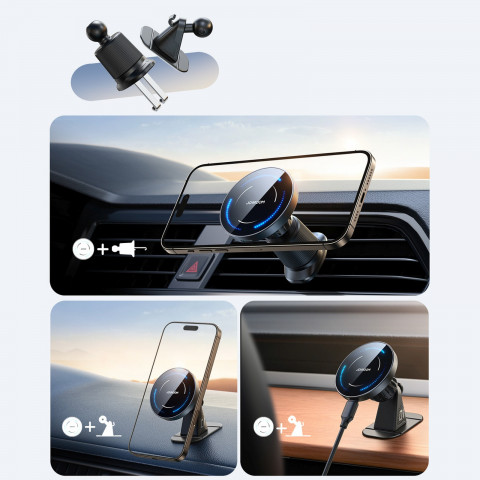 
„MagSafe“ belaidis telefono įkroviklis automobilyje, montuojamas ant prietaisų skydelio – juodas
