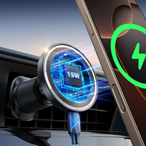 
„MagSafe“ belaidis telefono įkroviklis automobilyje, montuojamas ant prietaisų skydelio – juodas
