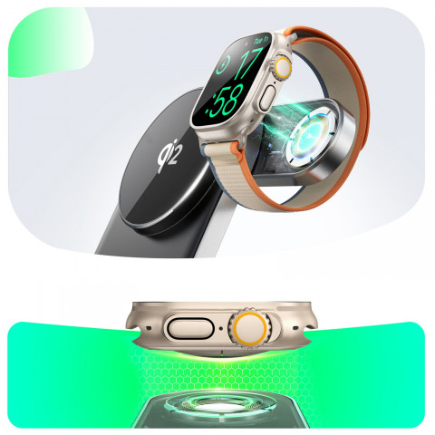 
3 viename belaidis indukcinis įkroviklis telefonui, laikrodžiui, ausinėms, Qi 15W - juodas
