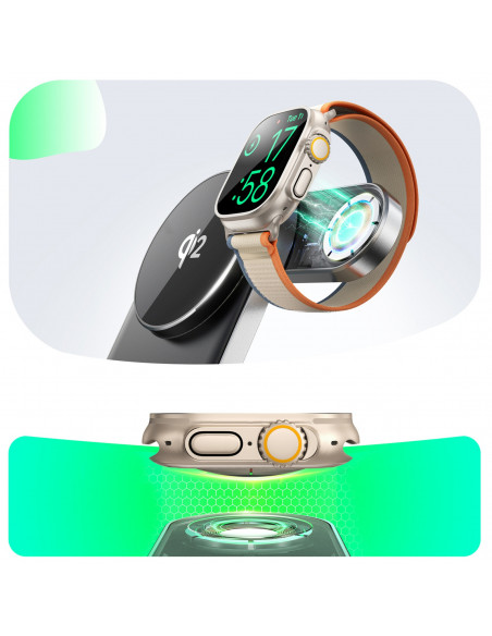 
3 viename belaidis indukcinis įkroviklis telefonui, laikrodžiui, ausinėms, Qi 15W - juodas
