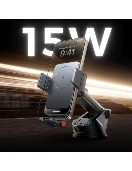 
Automobilinis telefono laikiklis su indukciniu įkrovikliu, skirtas prietaisų skydeliui - juodas
