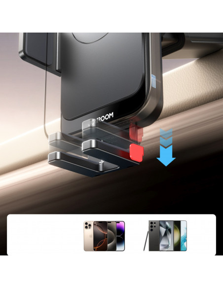 
Automobilinis telefono laikiklis su indukciniu įkrovikliu, skirtas prietaisų skydeliui - juodas
