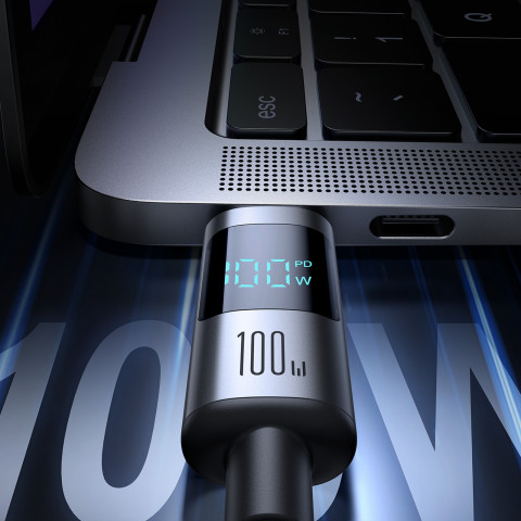 
USB-C 100W 1,2 m ekrano kabelis – juodas
