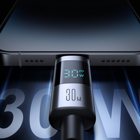 
USB-C ekrano kabelis – „iPhone Lightning“ 30 W, 1,2 m – juodas
