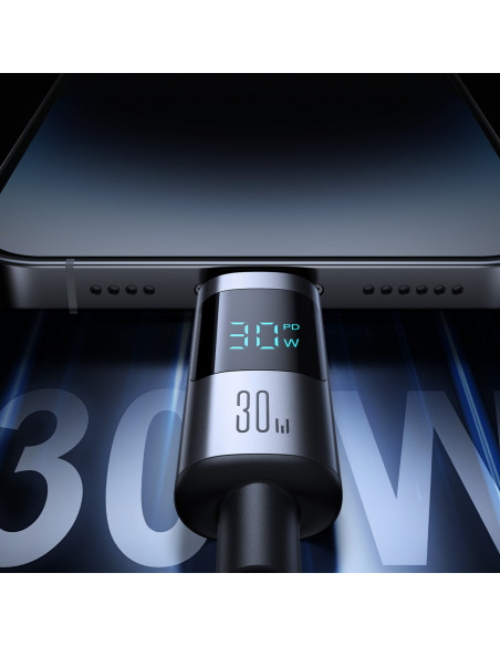 
USB-C ekrano kabelis – „iPhone Lightning“ 30 W, 1,2 m – juodas
