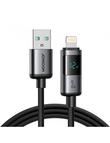 
Laidas su ekranu USB-A - iPhone Lightning 3A 1.2m - juodas

