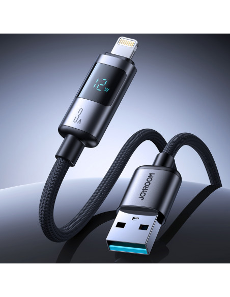 
Laidas su ekranu USB-A - iPhone Lightning 3A 1.2m - juodas
