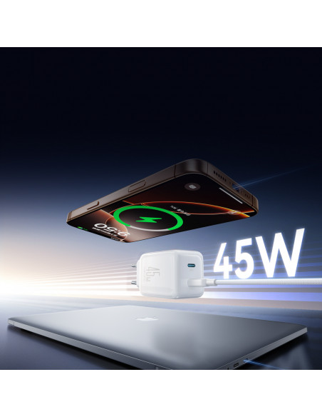 
GaN sieninis įkroviklis su laidų tvarkytuvu 45 W - baltas
