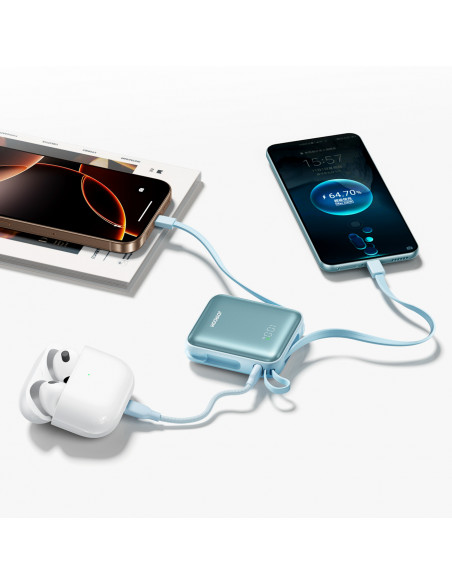 
10000mAh 22,5W nešiojama baterija su integruotais laidais – mėlyna
