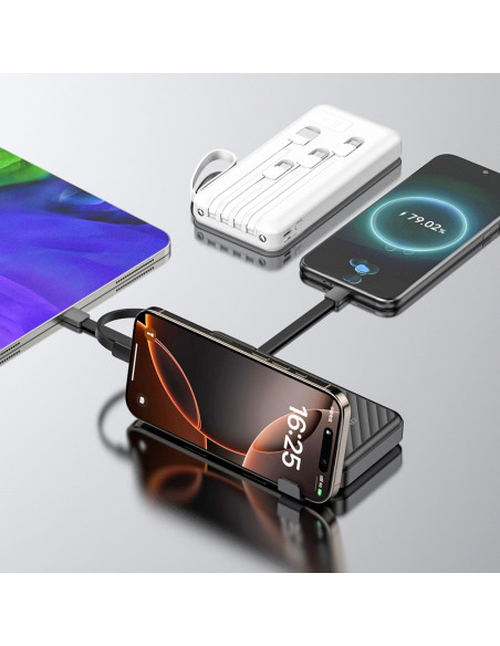 
K11 10000mAh išorinė baterija su įmontuotais laidais – balta
