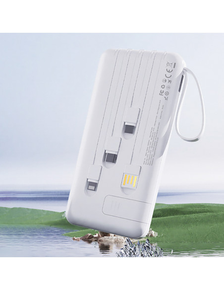 
K11 10000mAh išorinė baterija su įmontuotais laidais – balta
