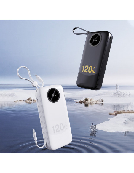 
K13 Pro 20000mAh išorinė baterija su integruotu laidu – balta
