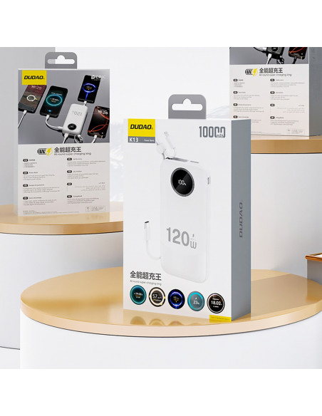 
K13 Pro 20000mAh išorinė baterija su integruotu laidu – balta
