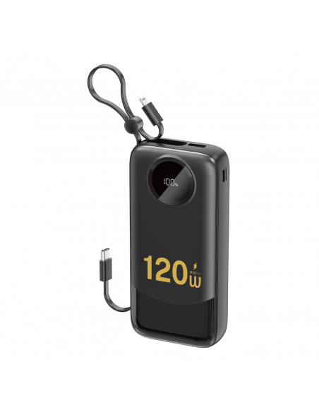 
K13 Pro 20000mAh išorinė baterija su integruotu laidu – juoda
