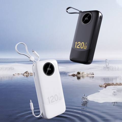 
K13 Pro 20000mAh išorinė baterija su integruotu laidu – juoda
