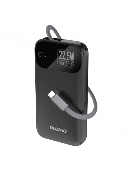 
K31 10000 mAh 22,5 W PD išorinė baterija su integruotu laidu – juoda
