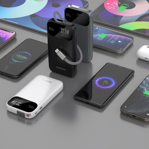 
K31 10000 mAh 22,5 W PD išorinė baterija su integruotu laidu – juoda
