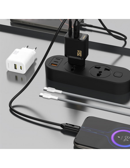 
Sieninis įkroviklis su USB-C laidu 1 m 35 W - baltas
