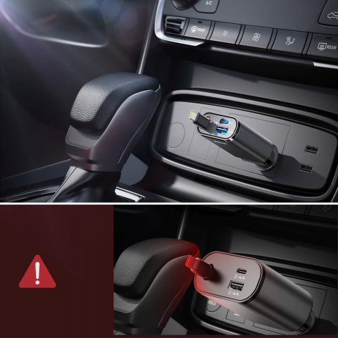 
3 viename automobilinis įkroviklis su ištraukiamu USB-A ir USB-C laidu – tamsiai pilkas
