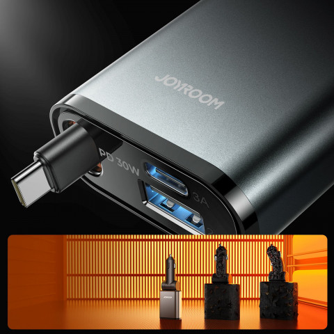 
3 viename automobilinis įkroviklis su ištraukiamu USB-A ir USB-C laidu – tamsiai pilkas
